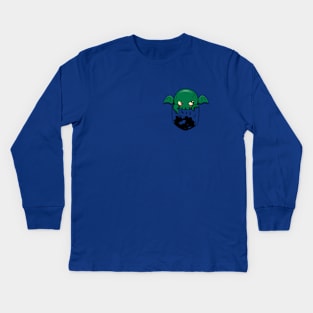 Cute Kawaii Vintage Cthulhu Lovecraft Monsters Funny Pocket Design Kids Long Sleeve T-Shirt